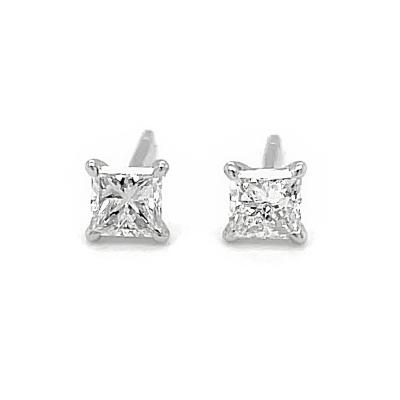 China Factory Direct Sale 18K White Gold Elegant Charming Diamond Earrings Princess Cut Diamond Ear Studs for sale