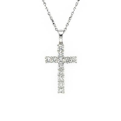 China Elegant Charming Factory Directly Supply 18K White Gold Natural Real Diamond Design Jewelry Unisex Classic Cross Pendant for sale