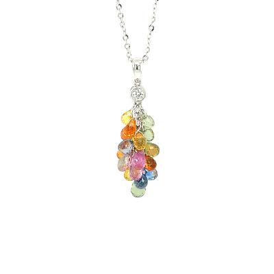 China Colorful Tassel Design Fashion 18K White Gold With Multi Colors Stones And Diamond New Trendy Pendant for sale