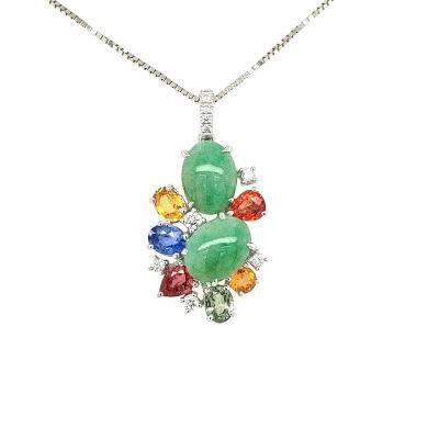 China Elegant Charming Professional Design 18K White Gold Set With Oval Jade Diamond Color Stones Wedding Party Pendant for sale