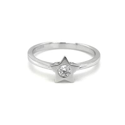 China Wholesale Charming Simple Elegant Star Shape Charming Simple Fashion 18K White Gold Natural Diamond Ring Anniversary Gift for sale