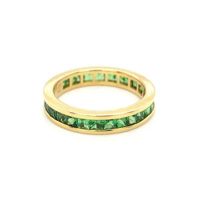 China Elegant Charming Factory Directly Supply 18K Yellow Gold Natural Green Tsavorite Emerald Princess Shape Ring For Anniversary Gift for sale