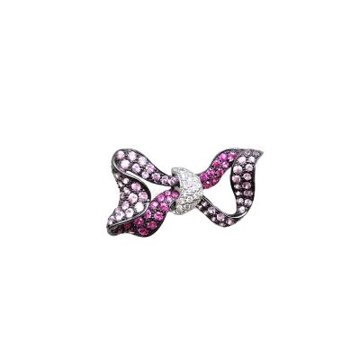 China Elegant Charm Fashionable Black 18K Gold Set With Pink Sapphire And Diamond Best Selling Bow Brooch for sale