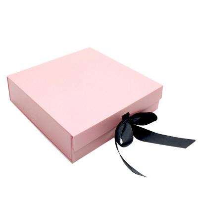 China Recycled Materials Luxury Rose Cardboard Magnetic Folding Gift Boxes Tall Set With Changeable Ribbon And Magnetic Closure for sale