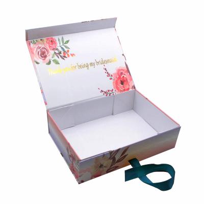 China Custom Reused Materials Luxury Pink Magnetic Logo Bridesmaid Wedding Gift Packaging Flat Box For Dress for sale