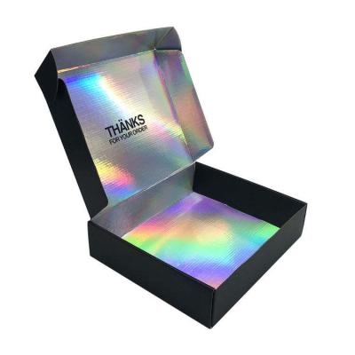 China Recycled Materials Rainbow Mailing Subscription Custom Printing Holographic Packaging Boxes Black Iridescent Corrugated Paper Mailing Mailer Box for sale