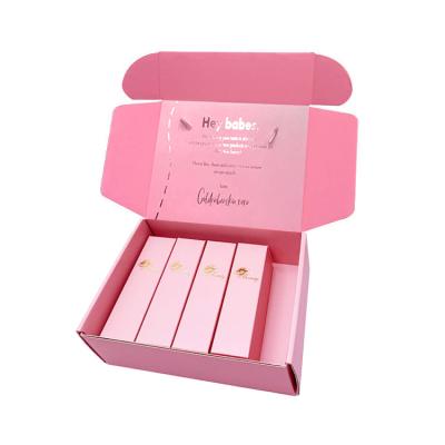 China Custom Recycled Logo Shipping Mailing Box Pink Cosmetic Corrugated Packaging Cardboard Materials Carton Set Cosmetics Shipping Skin Care Boxes for sale