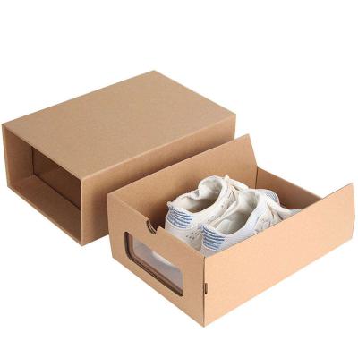 China Luxury Custom Logo Recycled Materials Recycle Corrugated Cardboard Drawer Box Packaging Gift Box For Clothing Shoe Box With Rope Handle for sale