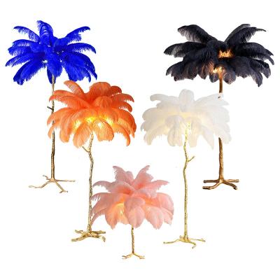 China Modern Luxury Design Resin Feather Standing Lamp For Living Room Green Ostrich Feather Palm Tree Floor Lamp for sale