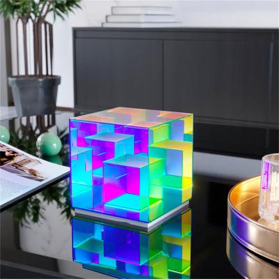 China New-designed Art Color Cube Decorative Light Personalized Design Acrylic LED Cube Table Box Lamp Modern Magical Bedroom Night Light for sale