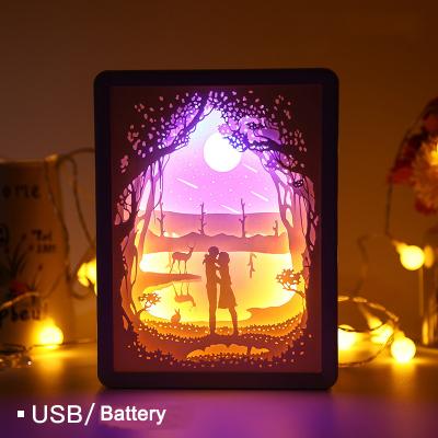 China Modern 3D Light and Shadow Paper Carving Lamp Valentine's Day Gift Decoration LED Light Creative Shadow Night Light for sale