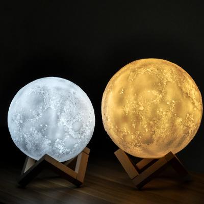 China Modern Night Light 3D Printing Lamp Moon Color Tap Control Rechargeable Lights 3 16 Colors Change Remote LED Moon Light Gift for sale