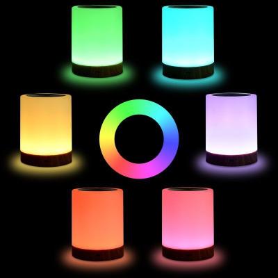 China Modern Latest Creative Dimmable Wooden Grain RGB Touch LED Night Light For Bedroom for sale