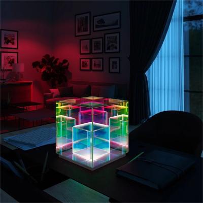 China Dropshipping Modern Acrylic Magic Cubes In Restaurant Night Lighting Cube Desk Lamp Led Colorful Table Light For Bedroom for sale