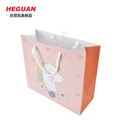 China Recyclable Fancy Unicorn Thick Multi-walled Turquoise Custom Printing Shopping Luxury Gift Paper Bag for sale