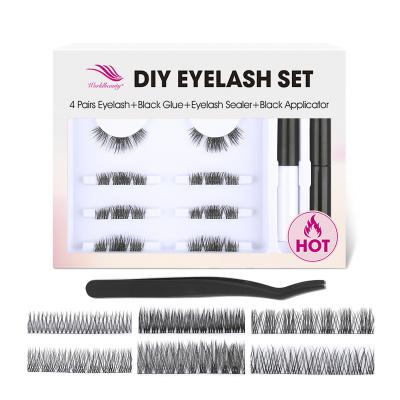 China Natural 3D Faux Mink False Silk DIY Lashes Segmented Extensions Pre Cut 8D Mink Eyelashes Private Label for sale