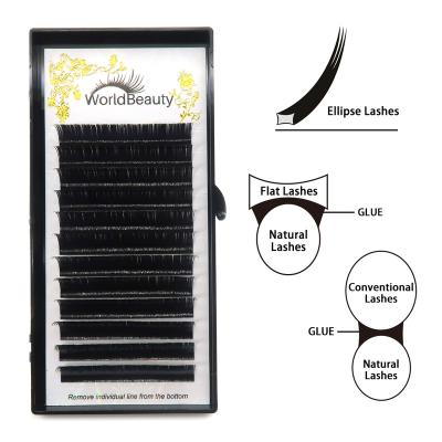 China Worldbeauty Long Tip Cashmere Individual Bulk Ellipse Extension Flat Split Eyelash Extension for sale