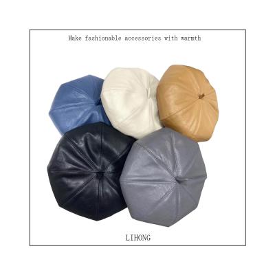 China Fashion Beret Women Fashion Hat Winter Vintage Leather Octagonal Hat for sale