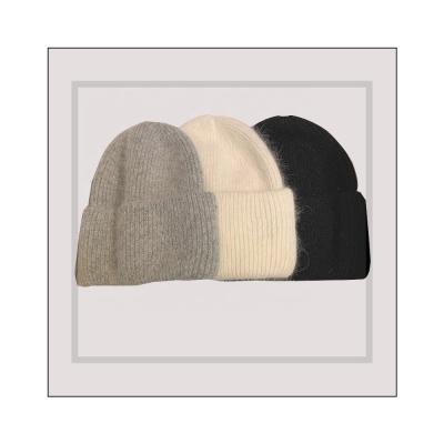 China 2021 New COMMON Rabbit Fur Single Hat Winter Plain Hat Warm Plush Knit Hat for sale