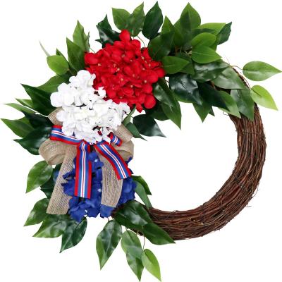 China Beautiful Colorful Custom 4th of July Handmade Dolls Wreath for Independence Day Party Artificial Hydrangea Flower Decorations Hanging Ornaments for sale