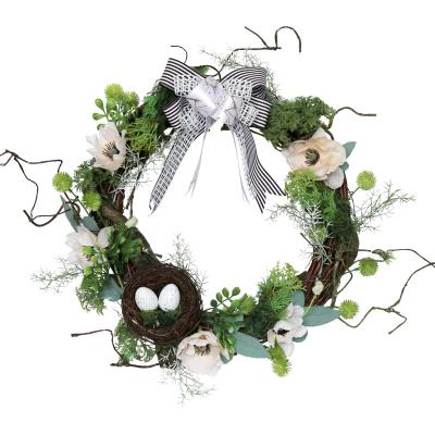 China Beautiful Rattan Easter Wreath Decorated Colorful Ornaments Wall Hanging with Birds-Nest Eggs for Easter Home Party Wedding Decoration for sale