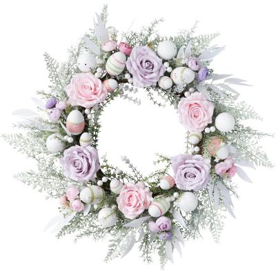 China Wholesale Colorful Rose Egg Garland Factory Home Decorative Rose Flowers Wreath Door Hanger Easter Purple Beautiful 2022 for sale