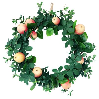 China Hot Sale 17in Artificial Touch Autumn Leaves Wreath Vine Natural Apple Decorative Wreath For Decoration for sale