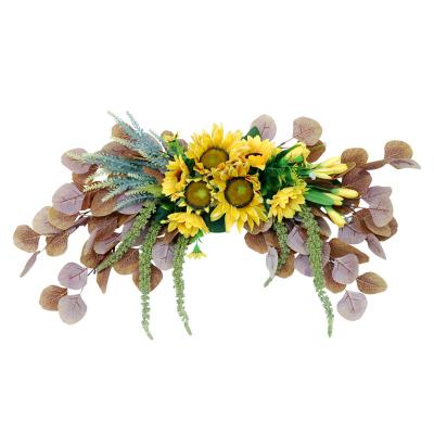 China Beautiful Colorful Christmas Wreath Sunflower Wreath Decoration Artificial Silk Door Garland Decoration for sale