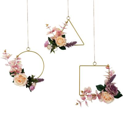 China Nordic Geometric Wreath String Wall Decoration Customized Natural Touch Metal Wreath Set DIY Flower Arrangement Wreath Hanging Decoration for sale