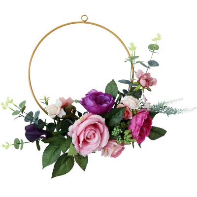 China Europe Customized Garland Round Home Decor Artificial Flower Metal Garland Christmas Decor Wedding Decoration for sale