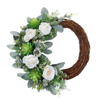 China Beautiful New Design Artificial Colorful Fleshy Decoration Wreath Flower Door Wreath Holder OEM for sale