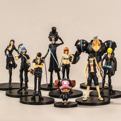 China Anime Cartoon Toy 9pcs/set Black One Piece Japanese Action Number Children Clothes Luffy Ace Sabo Doflamingo Model Toy For Gifts PVC for sale