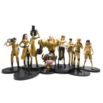 China Cartoon Toy 9pcs/set Japanese Anime One Piece Gold Dress Action Number Kids Model Luffy Ace Sabo Doflamingo Toy For Gifts PVC for sale