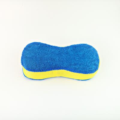 China Eco-friendly Blue and Yellow Car Vehicle Microfiber Cleaning Brush Sponge Microfiber Thick Scrubber Eco-friendly High Quality Thick Scrubber for sale