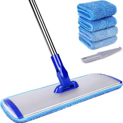 China Microfiber Floor Wet Mop Cloth Dry Mop Lock 4 Durable Aluminum Velcro Stainless Steel Handle Adjustable Mop Wet Mop for sale