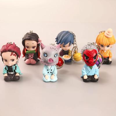 China Popular Anime Cartoon Kimetsu No Yaiba 3D Keychain Decoration Demon Slayer Kamado Tanjirou Nezuko Zenitsu Dangling Key Chain for sale