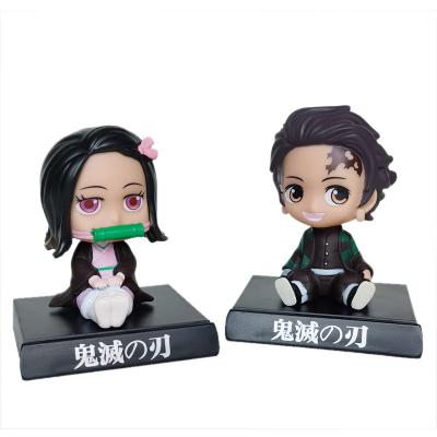 China Eco-Friendly Anime Kimetsu no Yaiba Shaking Car Head Toys Ornaments Bobblehead Figure Decoration Dragon Ball One Piece Demon Slayer Action for sale