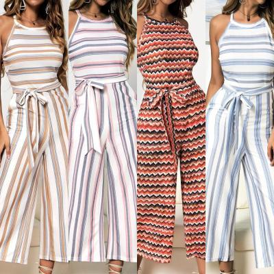 China Factory direct sale women anti-pilling v neck sleeveless one piece printed jumpsuits shipted for sale