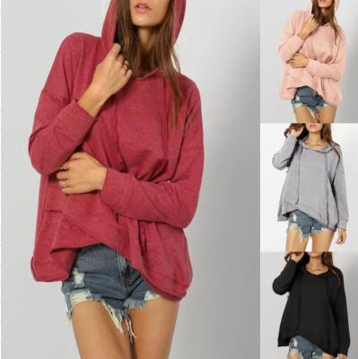 China Anti-pilling New Women Design Good Quality Dropped Shoulder Drawstring Hoodie Love Simple Thin Asymmetrical Pullover Hoodie for sale