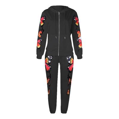 China Two Piece Sets Jogger Sets New Arrival Streetwear Outfit Women Winter Butterfly Hoodie Anti-Static Long Sleeve Jogger Tracksuit Sets for sale