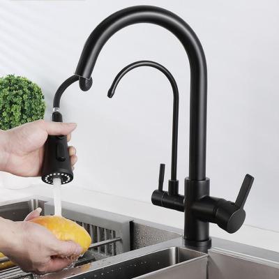 China Electric Faucets Hot 3 Way Kitchen Faucets Dual Spout Pull Out Kitchen Faucet Kitchen Sink Faucets Mixer Tap for sale