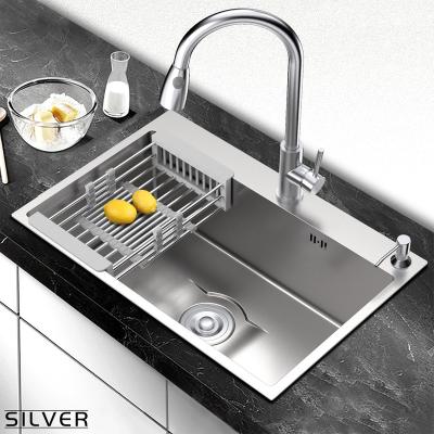 China Modern Nano Silver Kitchen Sink With Accessories Drop In//Above Counter Stainless Steel Undermount Kitchen Sink for sale