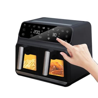 China Healthy Oil Free Heating Air Fryer 8L Dual Zones Independent Cooking Visible Double Window LED Display Double Healthy Oil Free Frye for sale