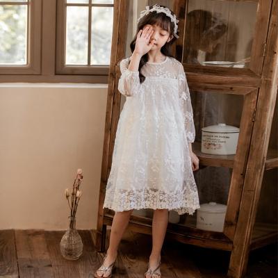 China Children's Girls' White Lace Dress Princess Party Frocks Cotton Breathable Fabric Summer Clothing for sale