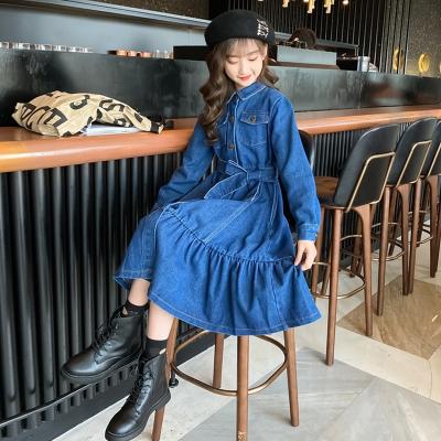 China Blue Girls Dress Autumn Dresses Waist Was Thin Skirt Mid Length A Line Dress Breathable Cool for sale