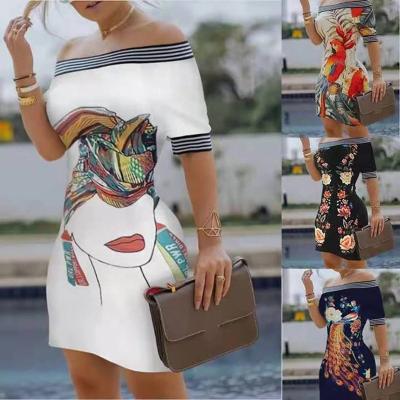 China 2022 Hot New Fashionable Washable Off The Shoulder Sexy Slim Strapless Print Bodycon Dress For Women for sale