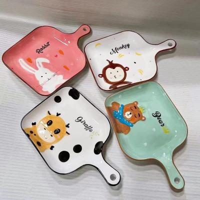 China Cute Household Oven Dish Ceramic Children's Baking Cutlery Cute Household Fruit Dish Cartoon Viable Japanese Single Handle Tray Dish Dumpling Dish for sale