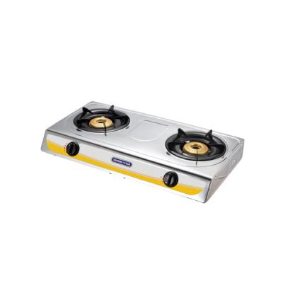 China Household Kitchenware Double Eye Stainless Steel Range Liquefied Gas Benchtop Double Lay High Fire Gas Stove for sale