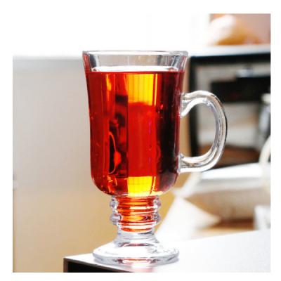 China Sustainable French Vintage Amber Glass Embossed Clear Mini Handheld Coffee Breakfast Milk Tall Water Mug for sale