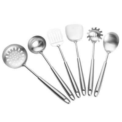 China Sustainable 304 Stainless Steel Kitchen Utensil Set 6 Piece Cookware Set Turner Slotted Turner Soup Ladle for sale